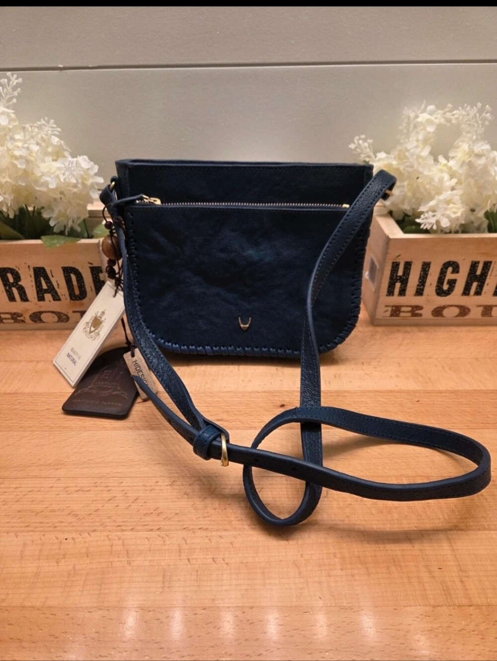 Hidesign Valonia 03 Sling Crossbody Textured Sapphire Blue Leather New